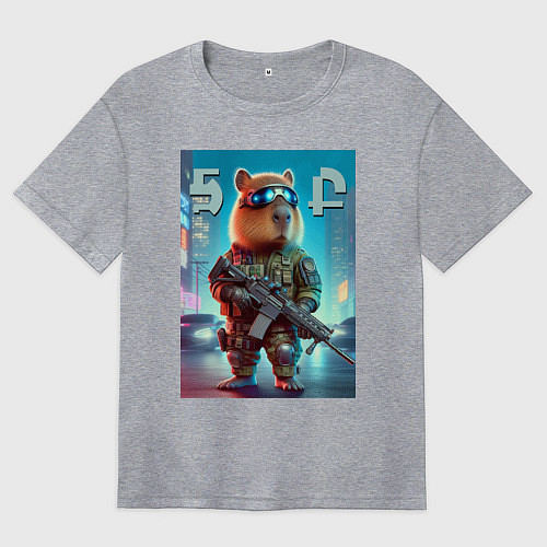 Женская футболка оверсайз Capybara - special forces / Меланж – фото 1