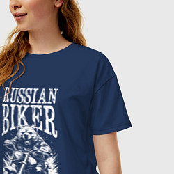 Футболка оверсайз женская Медведь байкер, цвет: тёмно-синий — фото 2
