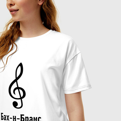 Женская футболка оверсайз Скрипичный ключ Бах и Брамс черный / Белый – фото 3
