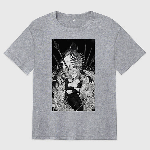 Женская футболка оверсайз Человек-бензопила Пауэр Охотница на демонов / Меланж – фото 1