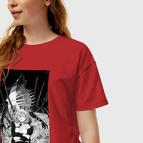 Женская футболка оверсайз Человек-бензопила Пауэр Охотница на демонов / Красный – фото 3