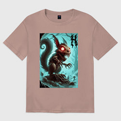 Футболка оверсайз женская Жуткая белка - хэллоуин, цвет: пыльно-розовый