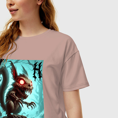 Женская футболка оверсайз Жуткая белка - хэллоуин / Пыльно-розовый – фото 3