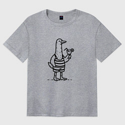 Футболка оверсайз женская Забавный гусь в плавках с коктейлем на море отпуск, цвет: меланж