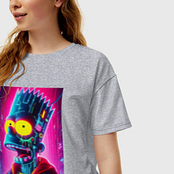 Футболка оверсайз женская Cyber Bart Simpson - neon glow ai art, цвет: меланж — фото 2
