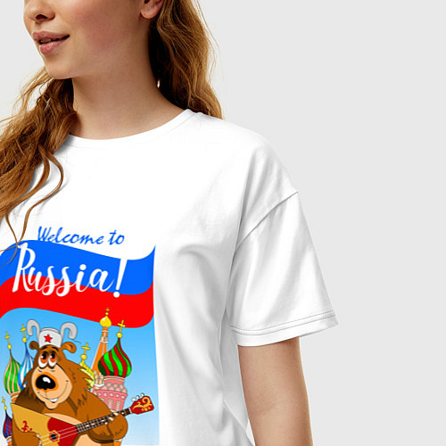 Женская футболка оверсайз Welcome to Russia inscription color / Белый – фото 3