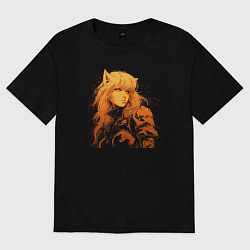 Футболка оверсайз женская Боевая анимэ тян, цвет: черный