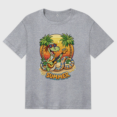 Женская футболка оверсайз Змея на летнем вайбе / Меланж – фото 1