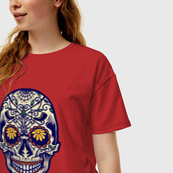 Футболка оверсайз женская Расписной черепок, цвет: красный — фото 2