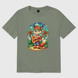 Футболка оверсайз женская Лисица с гитарой жаркое лето, цвет: авокадо
