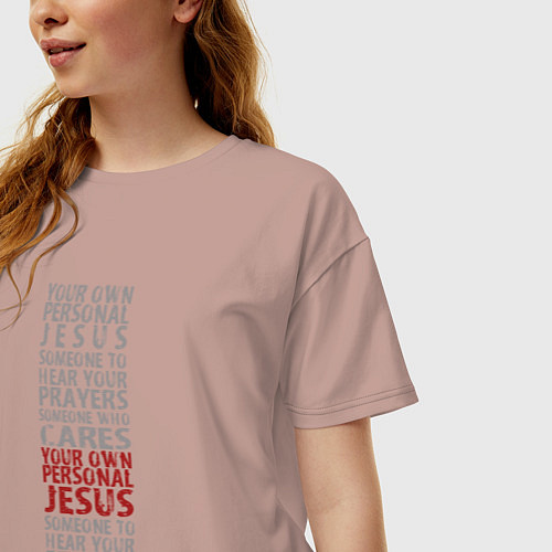 Женская футболка оверсайз Depeche Mode - Personal jesus text / Пыльно-розовый – фото 3