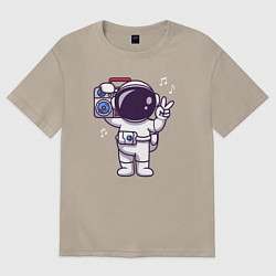 Футболка оверсайз женская Космонавт с бумбоксом, цвет: миндальный