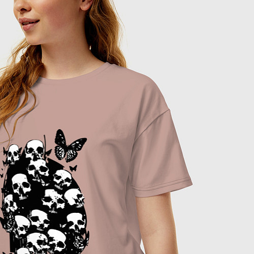 Женская футболка оверсайз Черепа и бабочки - нейросеть / Пыльно-розовый – фото 3