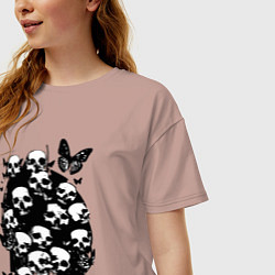 Футболка оверсайз женская Черепа и бабочки - нейросеть, цвет: пыльно-розовый — фото 2