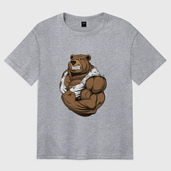 Футболка оверсайз женская Крутой медведь накаченный, цвет: меланж