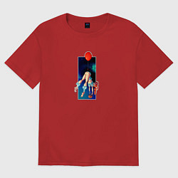 Футболка оверсайз женская Девушка летит на шаре, цвет: красный