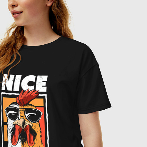 Женская футболка оверсайз Nice cock / Черный – фото 3