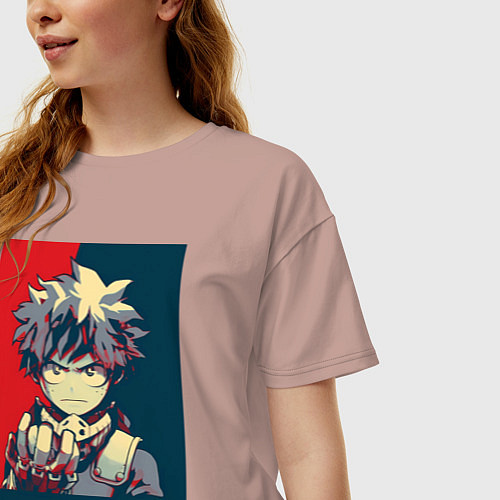 Женская футболка оверсайз Моя геройская академия Идзуку Мидория герой / Пыльно-розовый – фото 3