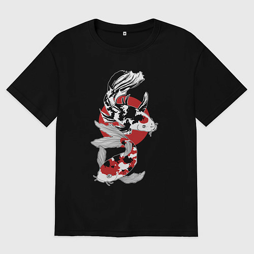 Женская футболка оверсайз Карпы кои - японская графика / Черный – фото 1