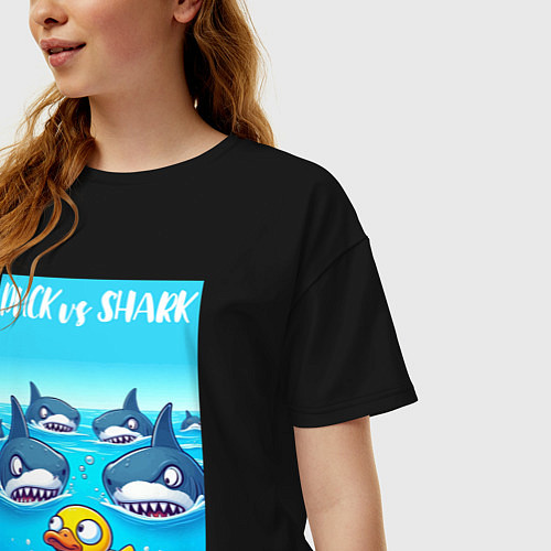 Женская футболка оверсайз Duck vs shark - ai art fantasy / Черный – фото 3