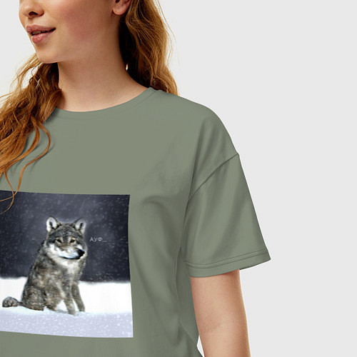Женская футболка оверсайз Волк ауффф мем / Авокадо – фото 3