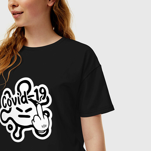 Женская футболка оверсайз Вирус covid-19 / Черный – фото 3