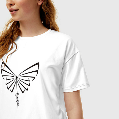 Женская футболка оверсайз Силуэт бабочки с вертикальной надписью / Белый – фото 3