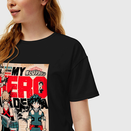 Женская футболка оверсайз Моя геройская академия Кацуки Бакуго коллаж Идзуку / Черный – фото 3