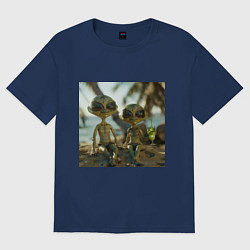 Футболка оверсайз женская Пришельцы на релаксе, цвет: тёмно-синий