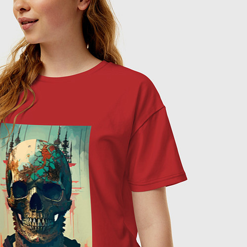 Женская футболка оверсайз Ai art skull - fantasy / Красный – фото 3