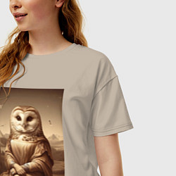 Футболка оверсайз женская Сова Мона - фантазия от нейросети, цвет: миндальный — фото 2