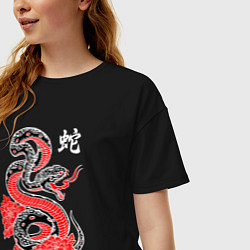 Футболка оверсайз женская Черный змей - китайский иероглиф, цвет: черный — фото 2