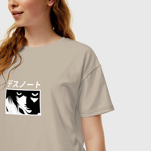 Женская футболка оверсайз Тетрадь смерти - Desu Noto / Миндальный – фото 3