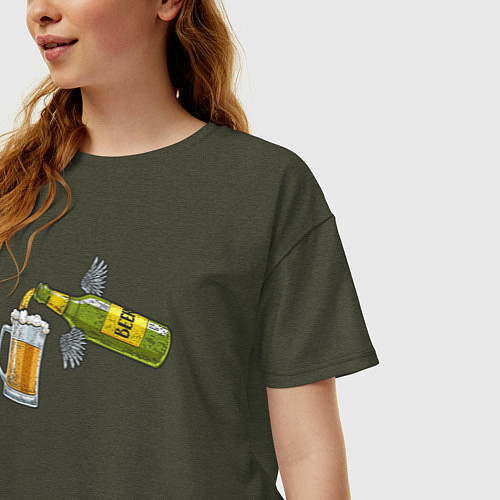 Женская футболка оверсайз Ангельское пиво / Меланж-хаки – фото 3