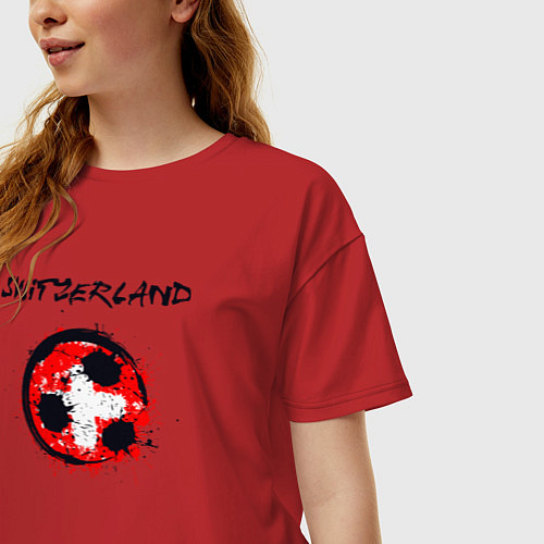Женская футболка оверсайз Сборная - Швейцария / Красный – фото 3
