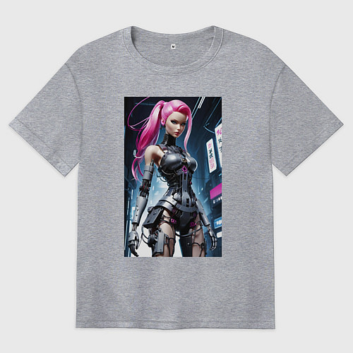 Женская футболка оверсайз Cyber Barbie from future - ai art fantasy / Меланж – фото 1