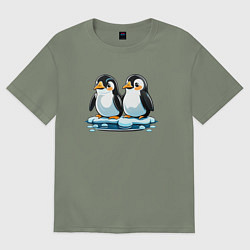 Футболка оверсайз женская Два пингвина на льдине, цвет: авокадо