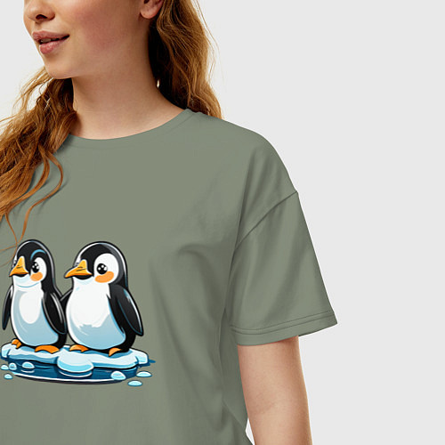 Женская футболка оверсайз Два пингвина на льдине / Авокадо – фото 3