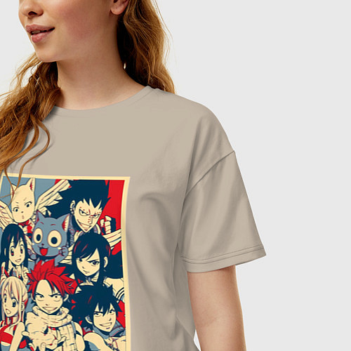 Женская футболка оверсайз Хвост Феи Эрза Скарлет Нацу Драгнил / Миндальный – фото 3