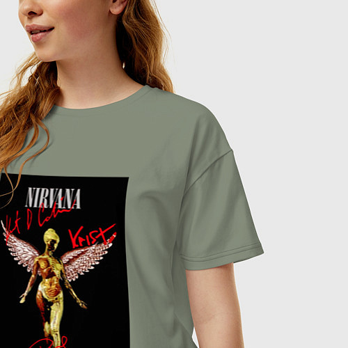 Женская футболка оверсайз Обложка Нирвана с автографами / Авокадо – фото 3