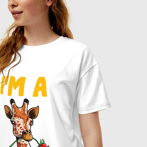 Женская футболка оверсайз Жираф с розой / Белый – фото 3