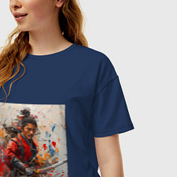 Футболка оверсайз женская Краски самурая, цвет: тёмно-синий — фото 2