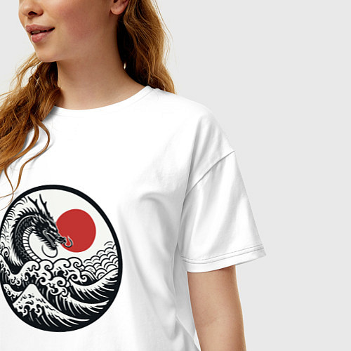 Женская футболка оверсайз Дракон в японском ретро стиле / Белый – фото 3