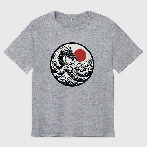 Женская футболка оверсайз Дракон в японском ретро стиле / Меланж – фото 1