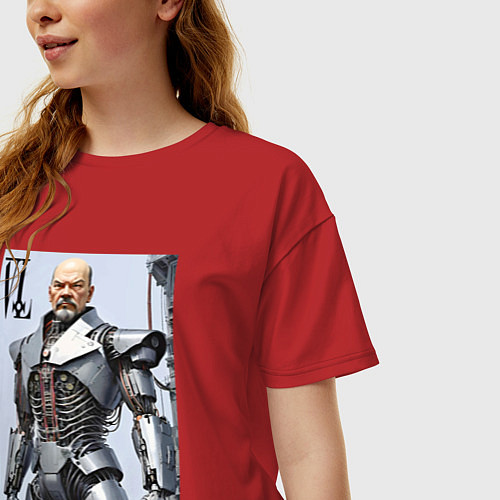Женская футболка оверсайз Vladimir Lenin - cyberpunk fantasy / Красный – фото 3