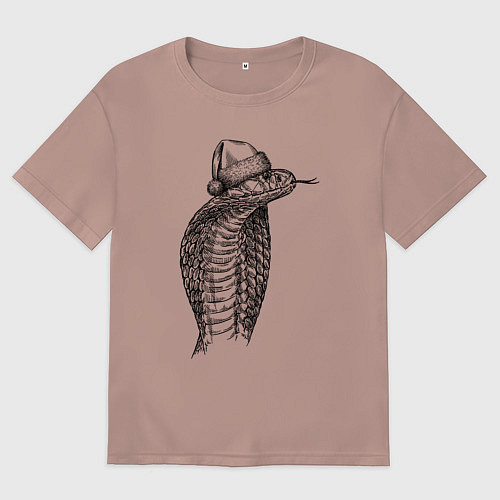 Женская футболка оверсайз Кобра новогодняя / Пыльно-розовый – фото 1