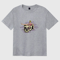 Футболка оверсайз женская Девушка в черепе, цвет: меланж