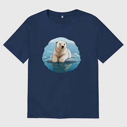 Футболка оверсайз женская Задумчивый белый медведь на льдине, цвет: тёмно-синий