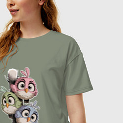 Футболка оверсайз женская Птички на дереве, цвет: авокадо — фото 2