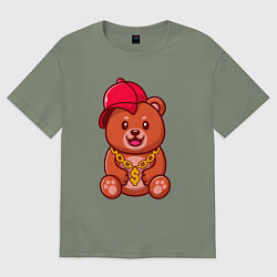 Футболка оверсайз женская Мишка рэпер, цвет: авокадо